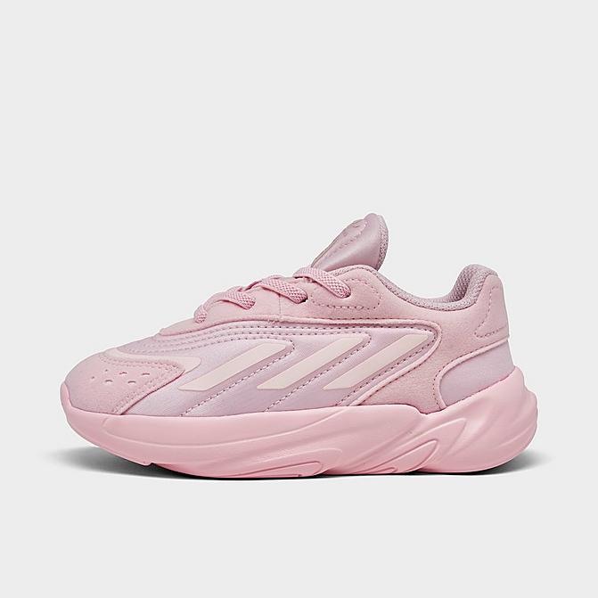 Right view of Girls' Toddler adidas Originals Ozelia Stretch Lace Casual Shoes in Clear Pink/Core Black/Clear Pink Click to zoom