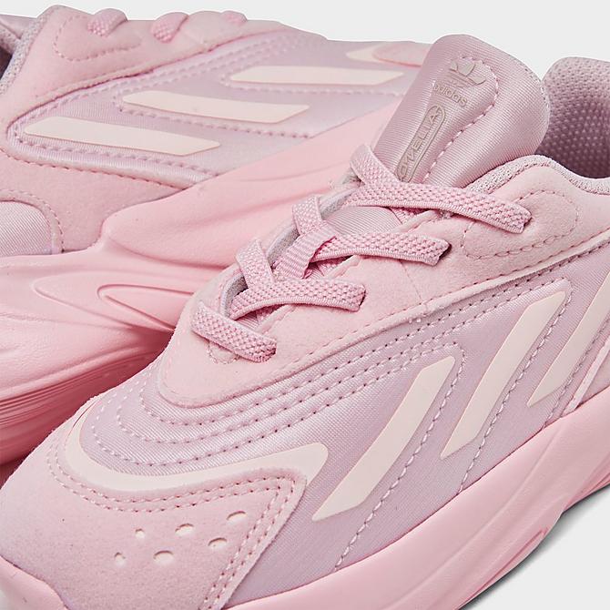 Front view of Girls' Toddler adidas Originals Ozelia Stretch Lace Casual Shoes in Clear Pink/Core Black/Clear Pink Click to zoom