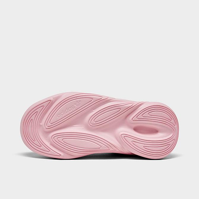 Bottom view of Girls' Toddler adidas Originals Ozelia Stretch Lace Casual Shoes in Clear Pink/Core Black/Clear Pink Click to zoom