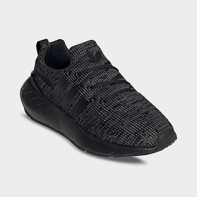 Three Quarter view of Big Kids adidas Originals Swift Run 22 Casual Shoes in Black/Grey/White Click to zoom