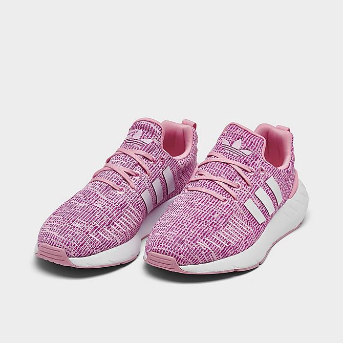 Three Quarter view of Girls' Big Kids' adidas Originals Swift Run 22 Casual Shoes in Pink/White Click to zoom
