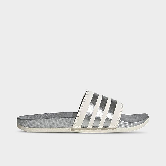 Right view of Women's adidas Adilette Comfort Slide Sandals in Chalk White/Chalk White/Matte Silver Click to zoom