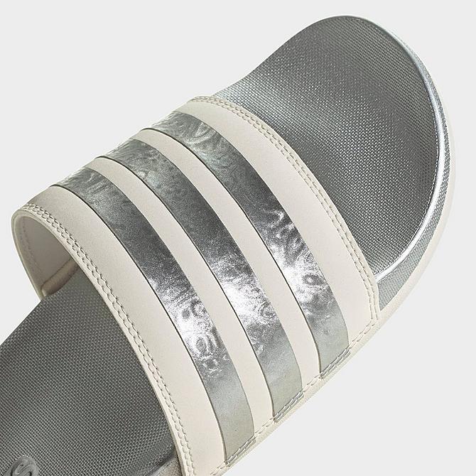 Front view of Women's adidas Adilette Comfort Slide Sandals in Chalk White/Chalk White/Matte Silver Click to zoom
