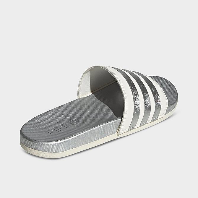 Left view of Women's adidas Adilette Comfort Slide Sandals in Chalk White/Chalk White/Matte Silver Click to zoom