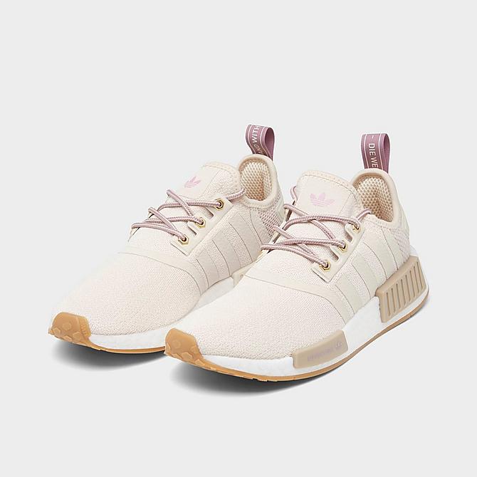 Three Quarter view of Women's adidas Originals NMD R1 Hybrid Hiker Casual Shoes in Linen/Linen/Magic Mauve Click to zoom