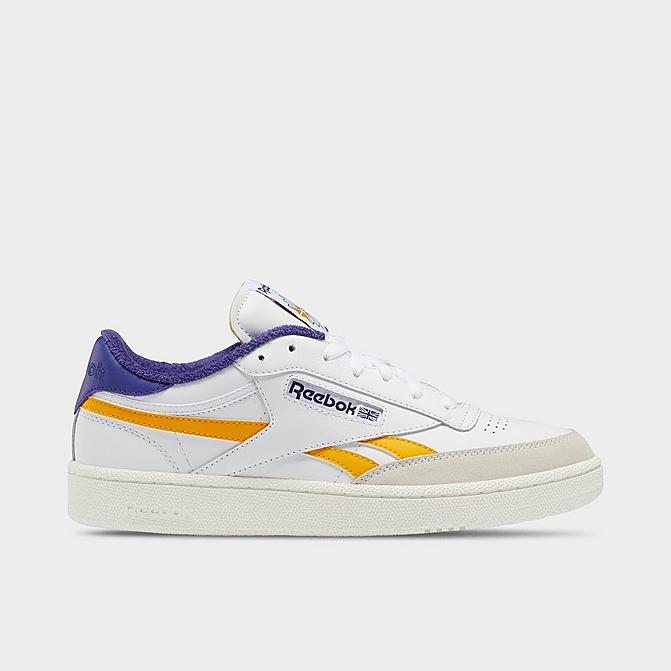 Right view of Men's Reebok Classics Club C Revenge Casual Shoes in Footwear White/Collegiate Gold/Bold Purple Click to zoom