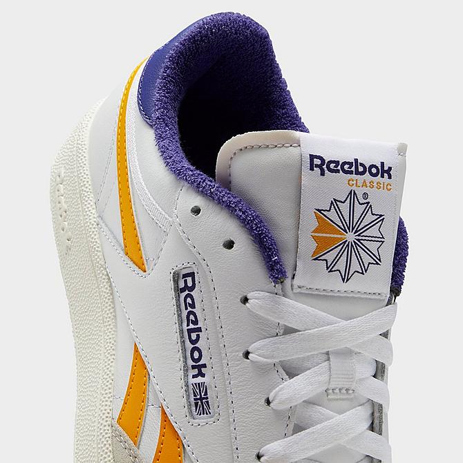 Front view of Men's Reebok Classics Club C Revenge Casual Shoes in Footwear White/Collegiate Gold/Bold Purple Click to zoom