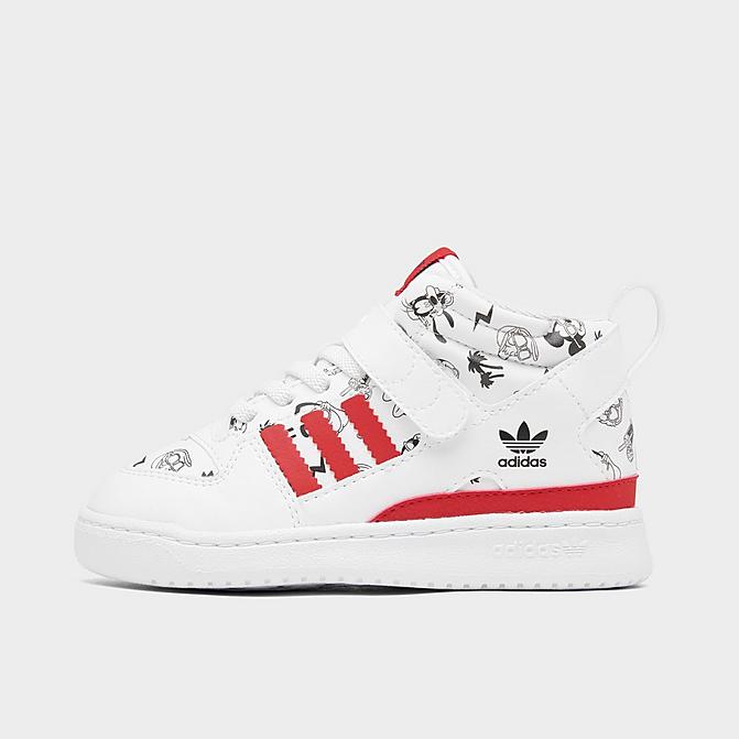 Right view of Kids' Toddler adidas Originals x Disney Forum Mid 360 Casual Shoes in Cloud White/Vivid Red/Cloud White Click to zoom
