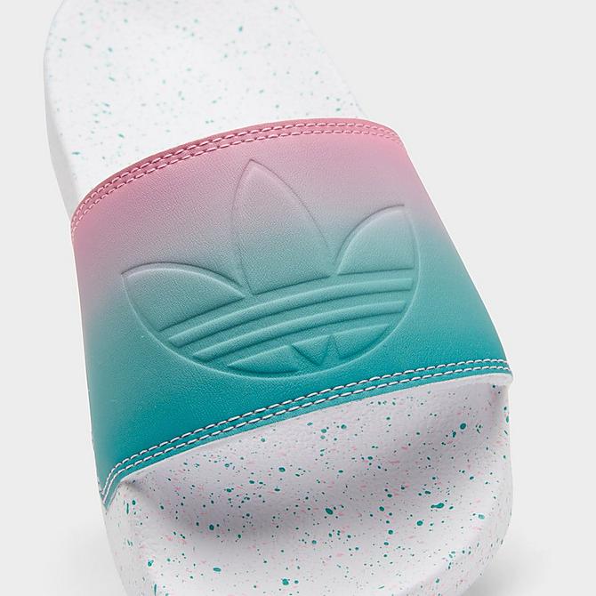 Front view of Girls' Big Kids' adidas Originals Adilette Slide Sandals in Pink/White/Teal Click to zoom