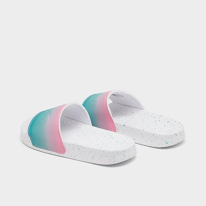 Left view of Girls' Big Kids' adidas Originals Adilette Slide Sandals in Pink/White/Teal Click to zoom