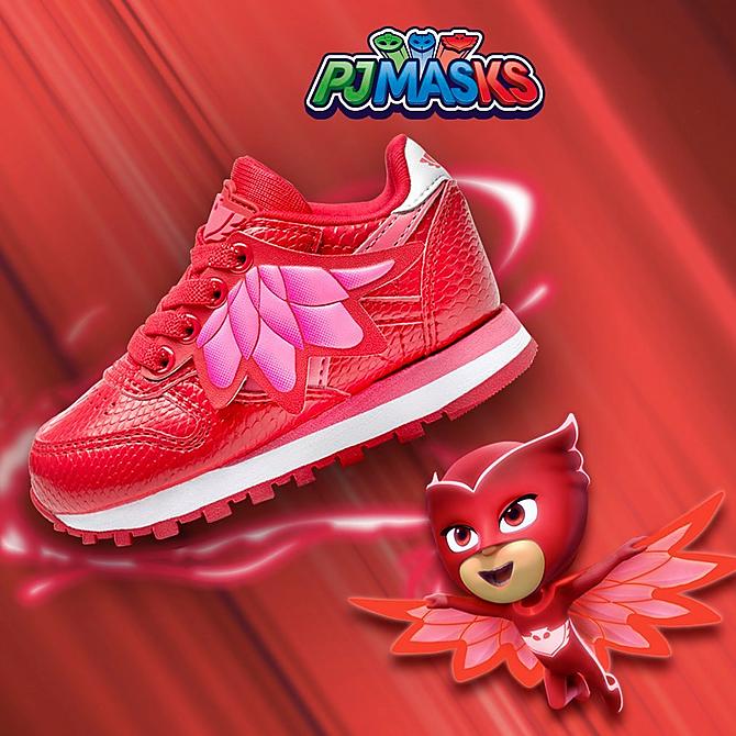 Front view of Kids’ Toddler Reebok x PJ Masks Owlette Classic Leather Casual Shoes in Vector Red/Super Pink/Ftwr White Click to zoom