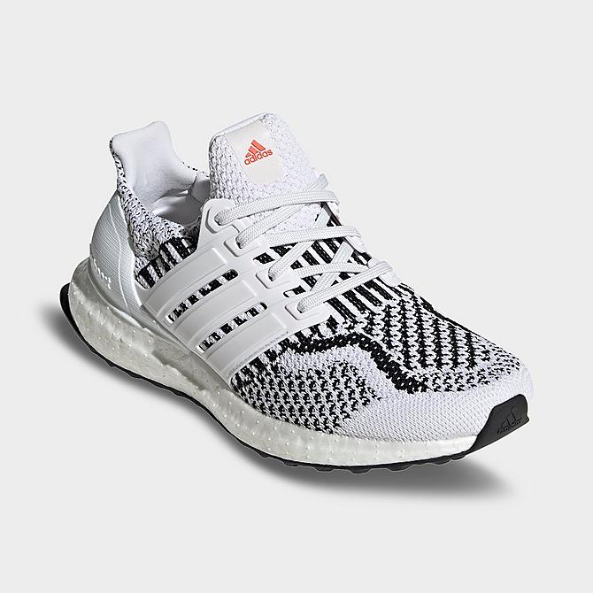 Three Quarter view of Big Kids' adidas UltraBOOST 5.0 DNA Primeblue Running Shoes in Cloud White/Cloud White/Core Black Click to zoom