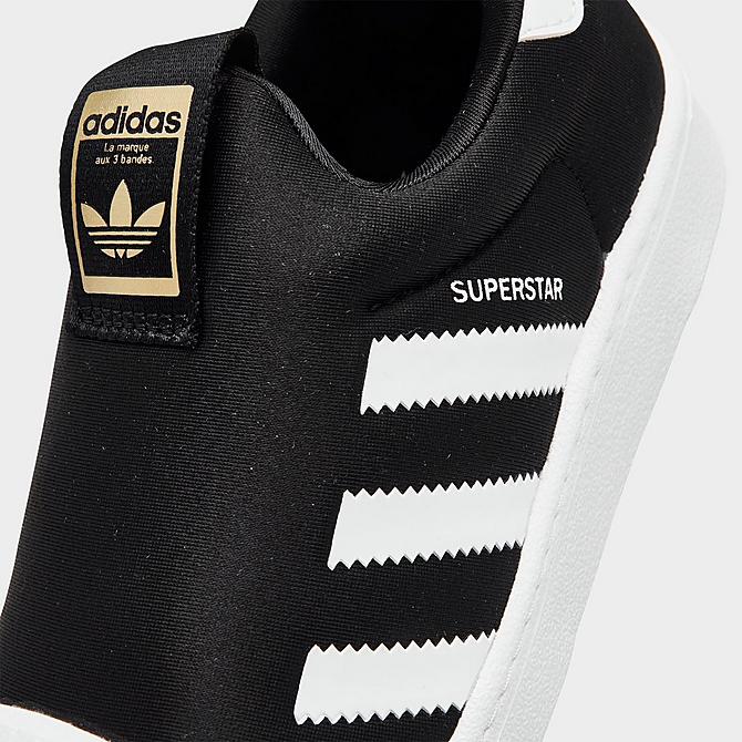 Front view of Boys' Little Kids' adidas Originals Superstar 360 Slip-On Casual Shoes in Black/White/Gold Metallic Click to zoom