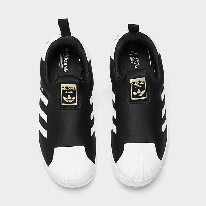 Back view of Boys' Little Kids' adidas Originals Superstar 360 Slip-On Casual Shoes in Black/White/Gold Metallic Click to zoom