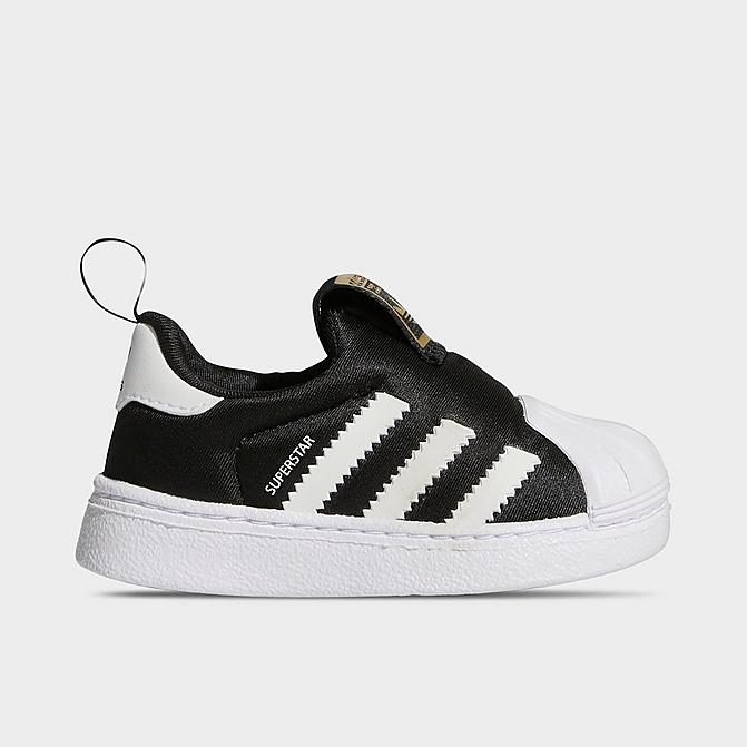 Right view of Kids' Toddler adidas Originals Superstar 360 Slip-On Casual Shoes in Black/White/Gold Metallic Click to zoom