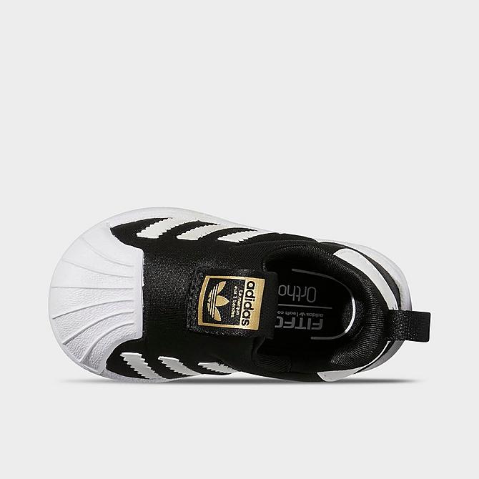 Back view of Kids' Toddler adidas Originals Superstar 360 Slip-On Casual Shoes in Black/White/Gold Metallic Click to zoom
