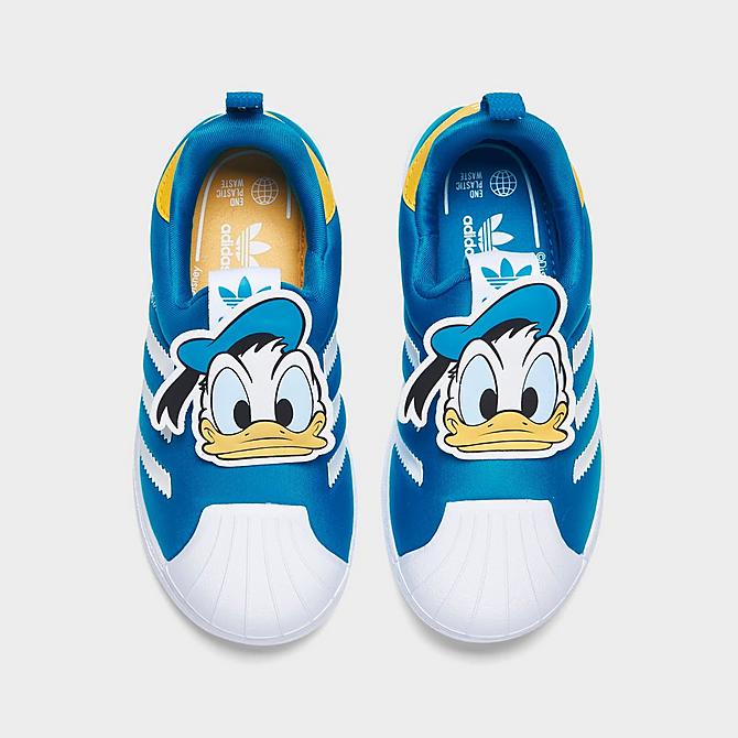 Back view of Kids' Toddler adidas Originals Disney Superstar 360 Casual Shoes in Cloud White/Blue Click to zoom