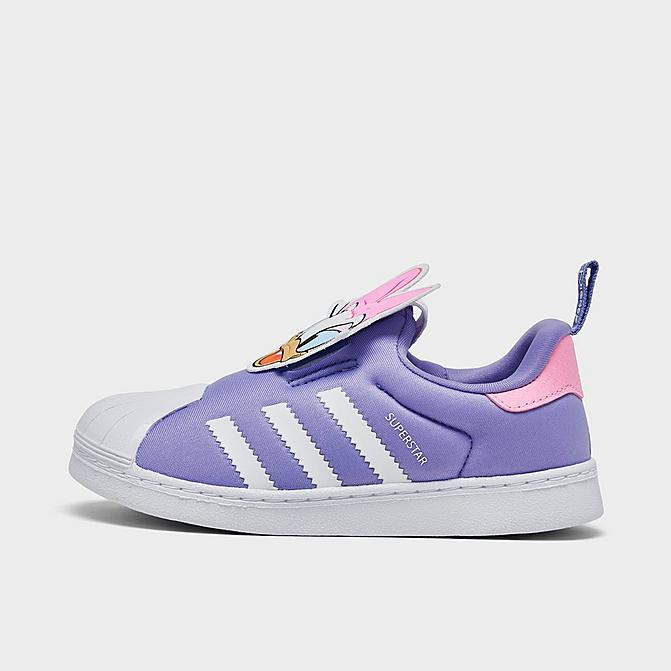 Right view of Girls' Toddler adidas Originals Disney Daisy Duck Superstar 360 Casual Shoes in Cloud White/Light Purple Click to zoom