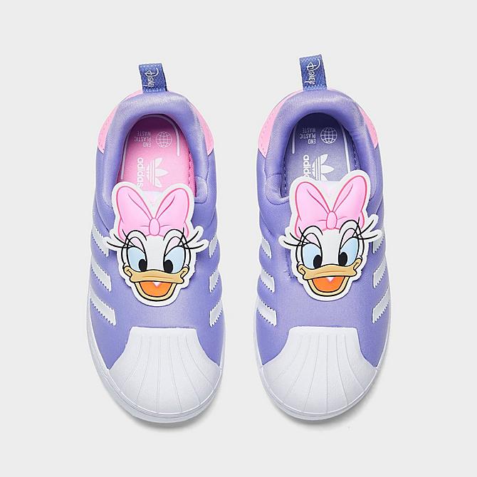 Back view of Girls' Toddler adidas Originals Disney Daisy Duck Superstar 360 Casual Shoes in Cloud White/Light Purple Click to zoom