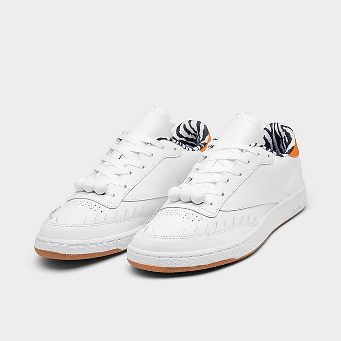 Three Quarter view of Reebok Club C Jetsons x Flintstones Casual Shoes in Footwear White/Black/Thermal Orange Click to zoom