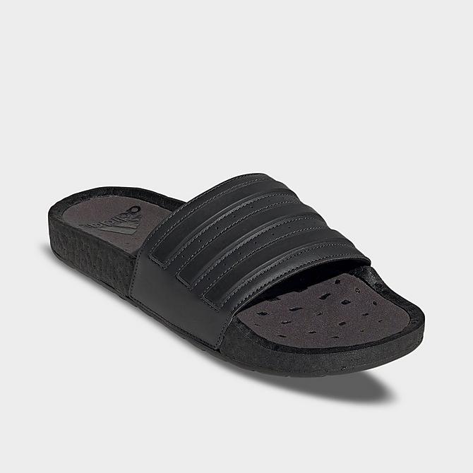 Three Quarter view of Men's adidas Essentials adilette BOOST Slide Sandals in Carbon/Core Black/Core Black Click to zoom
