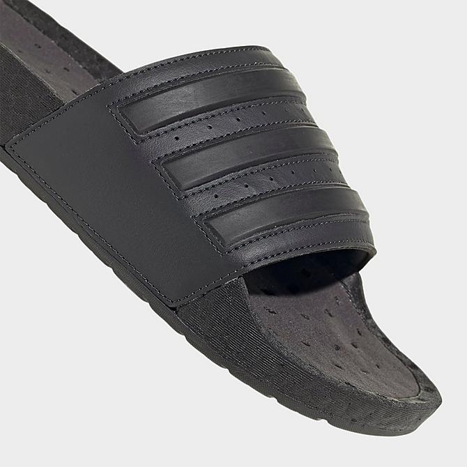 Front view of Men's adidas Essentials adilette BOOST Slide Sandals in Carbon/Core Black/Core Black Click to zoom