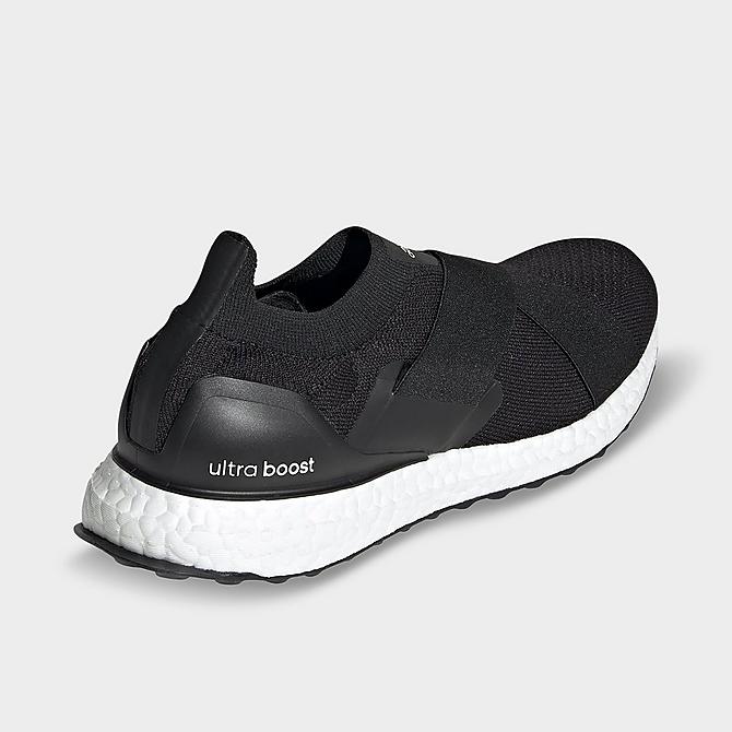 Front view of Women's adidas UltraBOOST DNA Slip-On Running Shoes in Black/Black/Acid Orange Click to zoom