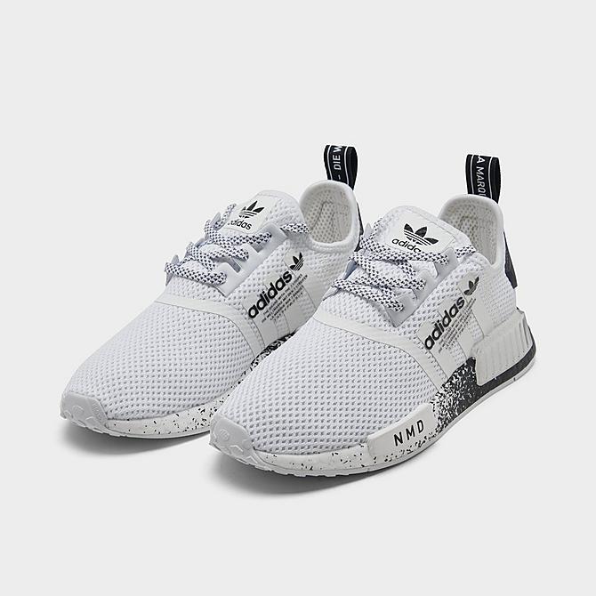 Three Quarter view of Big Kids' adidas Originals NMD R1 Spotlight 2.0 Casual Shoes in Core Black/Footwear White Click to zoom