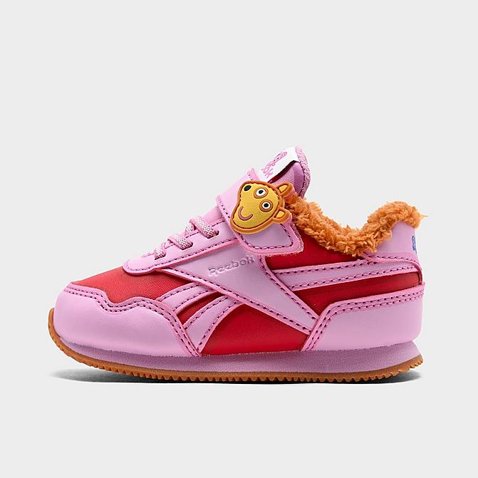 Right view of Girls' Toddler Reebok Peppa Pig Royal Classic Jogger 3 Casual Shoes in Icono Pink/Electric Crimson/Pyro Red Click to zoom