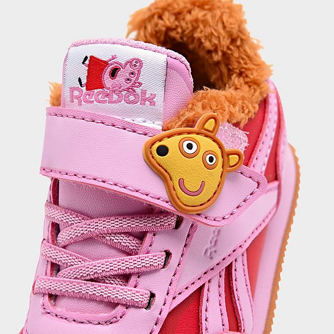 Front view of Girls' Toddler Reebok Peppa Pig Royal Classic Jogger 3 Casual Shoes in Icono Pink/Electric Crimson/Pyro Red Click to zoom