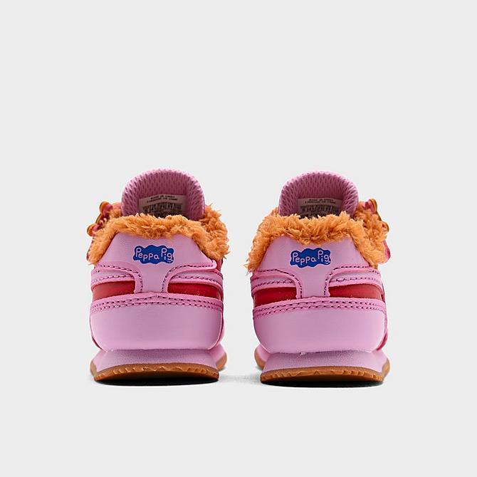 Left view of Girls' Toddler Reebok Peppa Pig Royal Classic Jogger 3 Casual Shoes in Icono Pink/Electric Crimson/Pyro Red Click to zoom