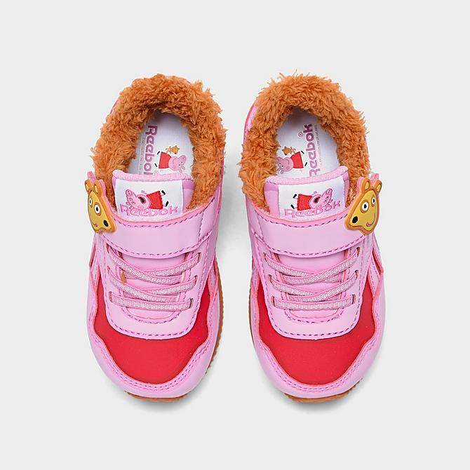 Back view of Girls' Toddler Reebok Peppa Pig Royal Classic Jogger 3 Casual Shoes in Icono Pink/Electric Crimson/Pyro Red Click to zoom
