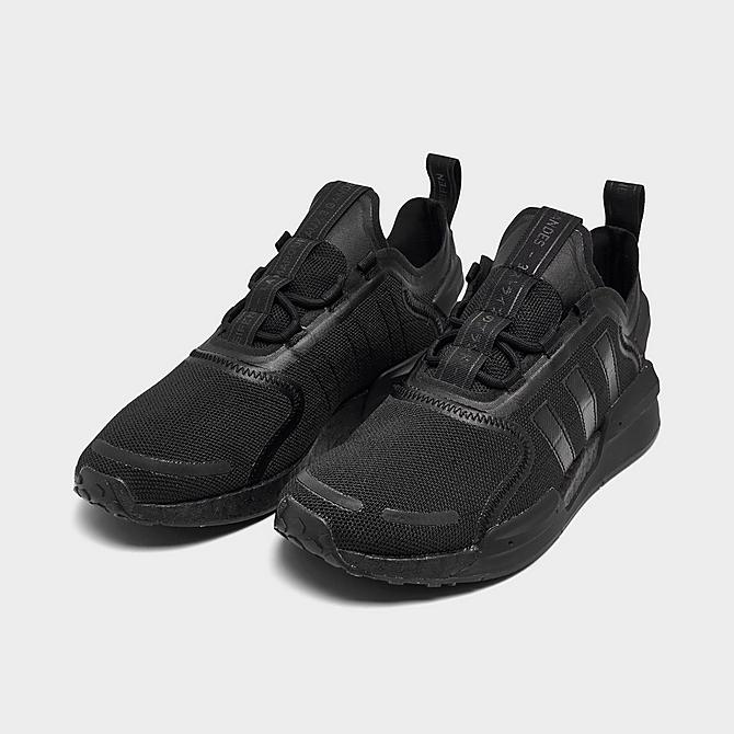 Three Quarter view of Big Kids’ adidas Originals NMD_R1 V3 Casual Shoes in Core Black/Core Black/Core Black Click to zoom