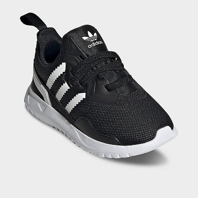 Three Quarter view of Kids' Toddler adidas Originals Flex Recycled Casual Shoes in Core Black/White Click to zoom