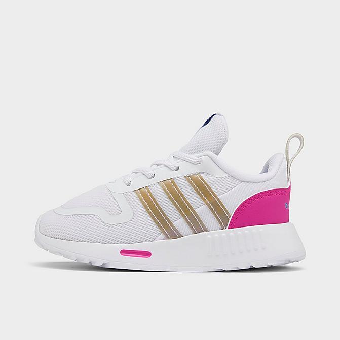 Right view of Girls' Toddler adidas Originals Multix El Casual Shoes in Footwear White/Violet Tone/Shock Pink Click to zoom
