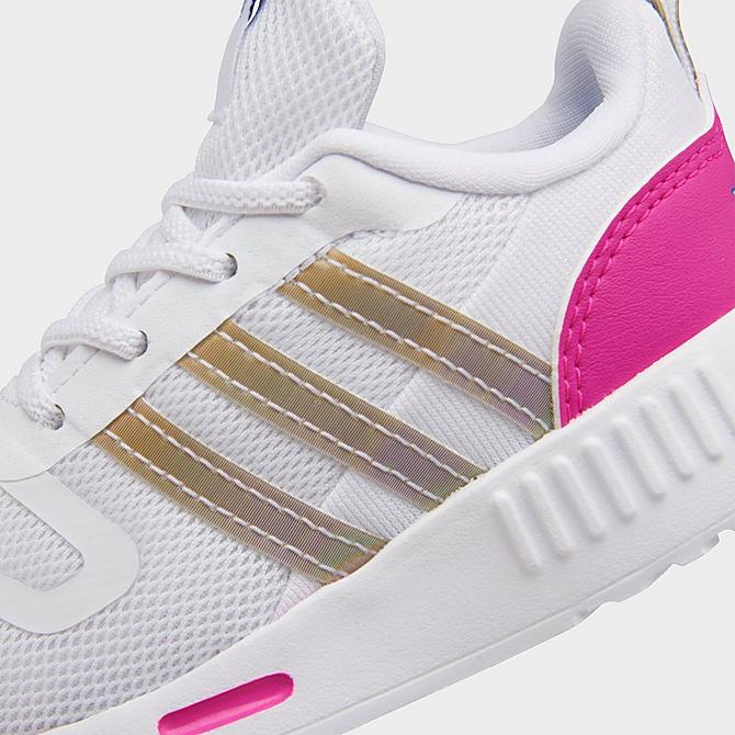 Front view of Girls' Toddler adidas Originals Multix El Casual Shoes in Footwear White/Violet Tone/Shock Pink Click to zoom