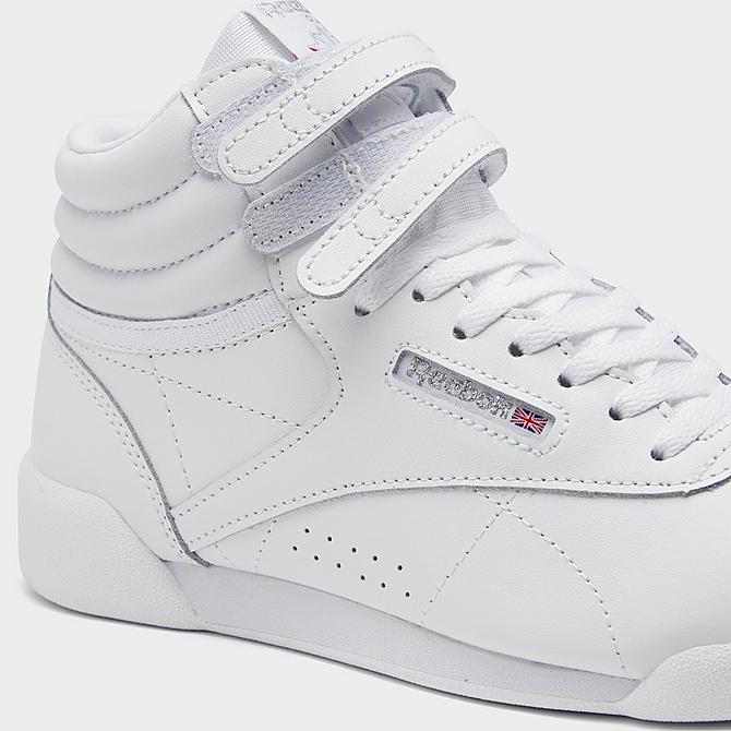 Front view of Little Kids' Reebok Freestyle Hi Casual Shoes in Footwear White/Footwear White Click to zoom