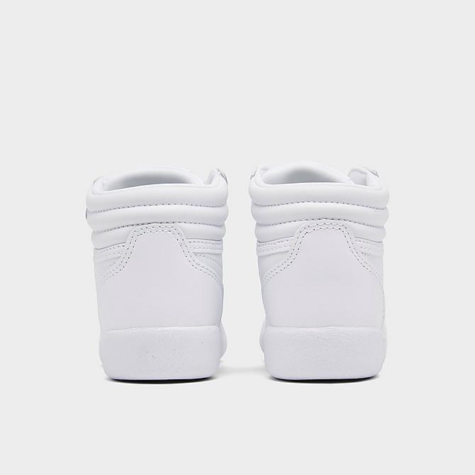 Left view of Girls' Toddler Reebok Freestyle Hi Casual Shoes in White/White/White Click to zoom