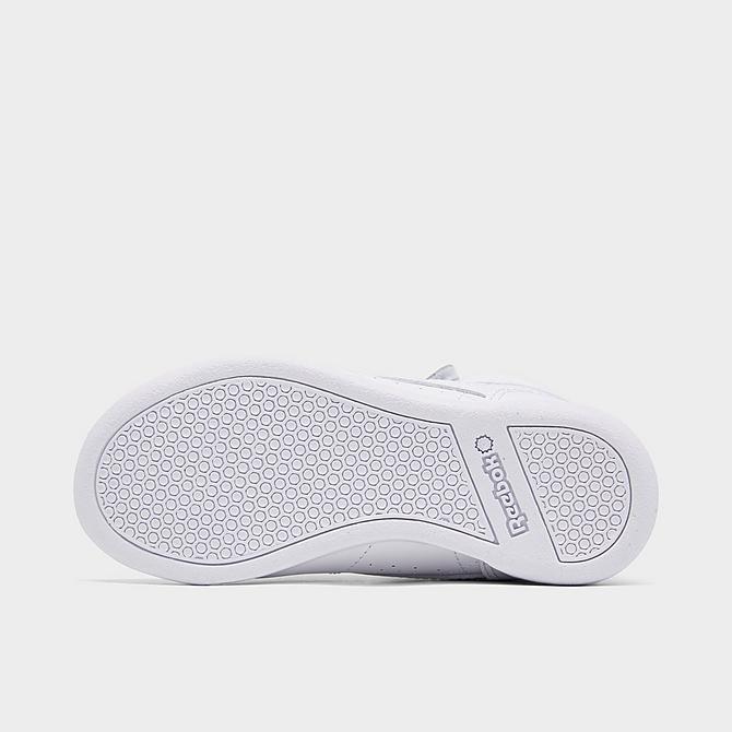 Bottom view of Girls' Toddler Reebok Freestyle Hi Casual Shoes in White/White/White Click to zoom