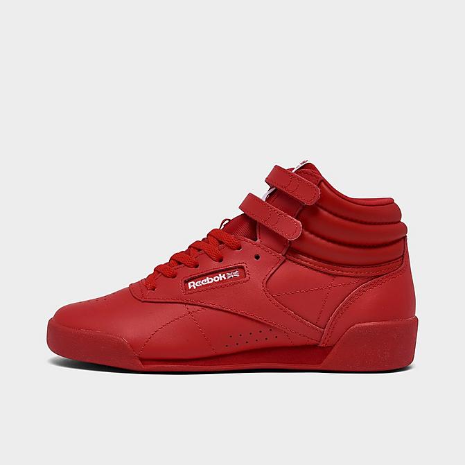 Right view of Girls' Little Kids' Reebok Freestyle Hi Casual Shoes in Red/Red Click to zoom