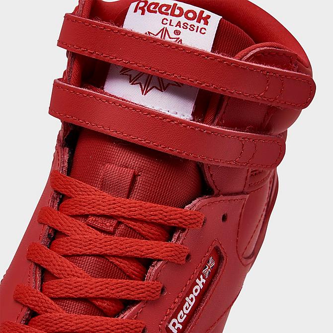 Front view of Girls' Little Kids' Reebok Freestyle Hi Casual Shoes in Red/Red Click to zoom