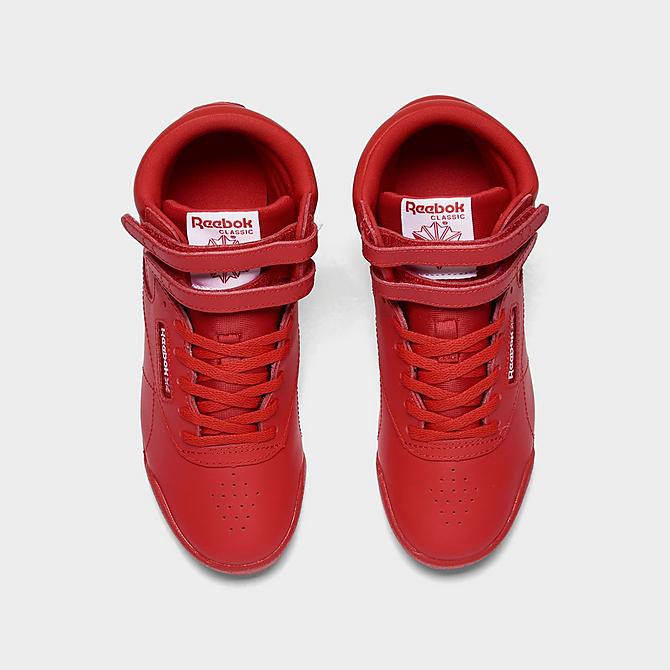 Back view of Girls' Little Kids' Reebok Freestyle Hi Casual Shoes in Red/Red Click to zoom
