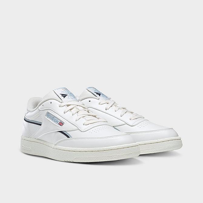Three Quarter view of Men's Reebok Club C 85 Vegan Casual Shoes in Chalk/Gable Grey/Vector Navy Click to zoom