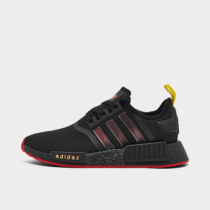 Right view of Big Kids' adidas Originals NMD R1 Casual Shoes in Black/Red/Yellow Click to zoom