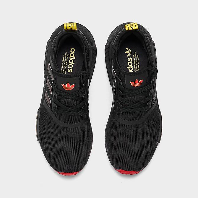 Back view of Big Kids' adidas Originals NMD R1 Casual Shoes in Black/Red/Yellow Click to zoom