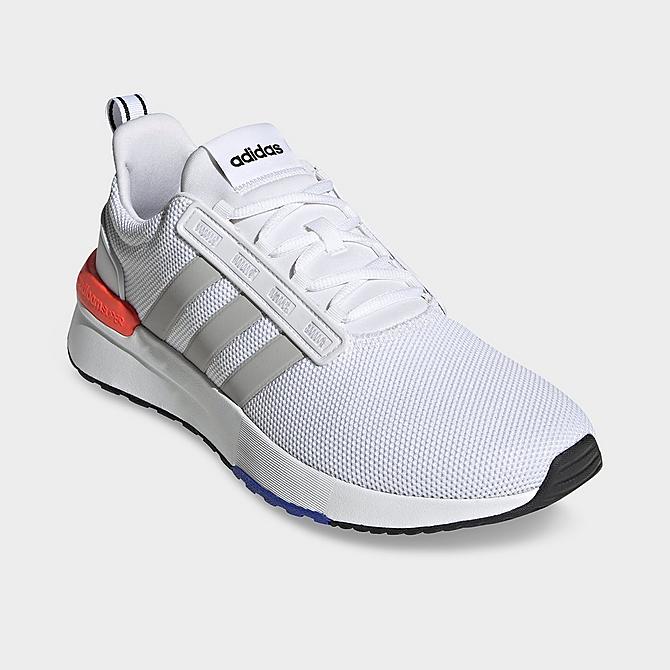 Three Quarter view of Men's adidas Racer TR21 Running Shoes (Wide Width) in White/Grey/Solar Red Click to zoom