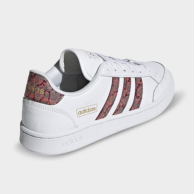 Front view of Women's adidas Grand Court SE Animal Casual Shoes in White/Victory Crimson/Screaming Orange Click to zoom