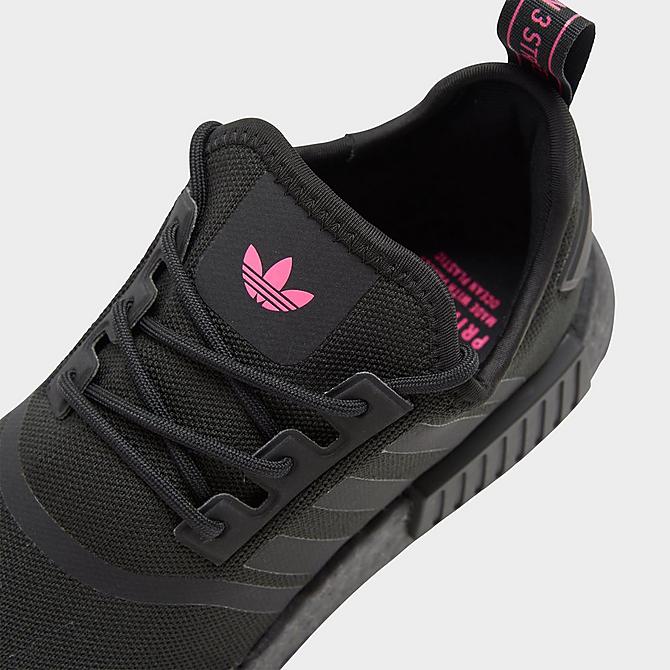 Front view of Women's adidas Originals NMD R1 Casual Shoes in Black/Black/Solar Pink Click to zoom