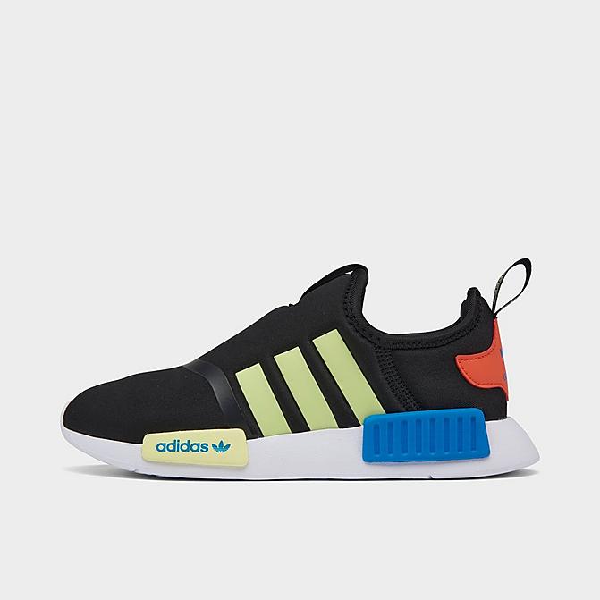 Right view of Little Kids' adidas Originals NMD 360 Casual Shoes in Black/Pulse Yellow/Bright Blue Click to zoom
