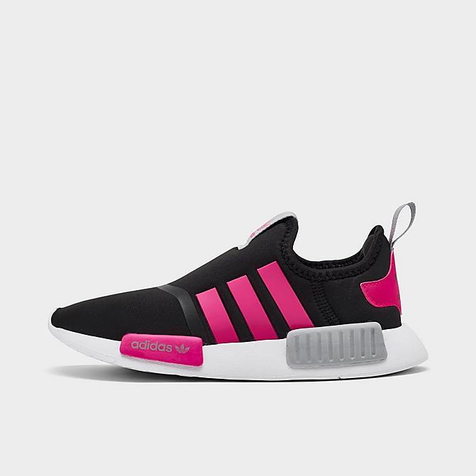 Right view of Girls' Little Kids' adidas Originals NMD 360 Casual Shoes in Black/Shock Pink/Halo Silver Click to zoom